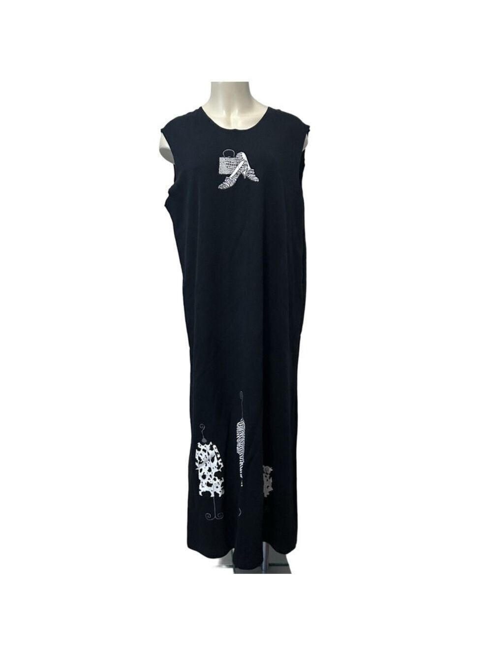 CITE Black Animal Print Maxi Dress Women’s Large Cotton Sleeveless